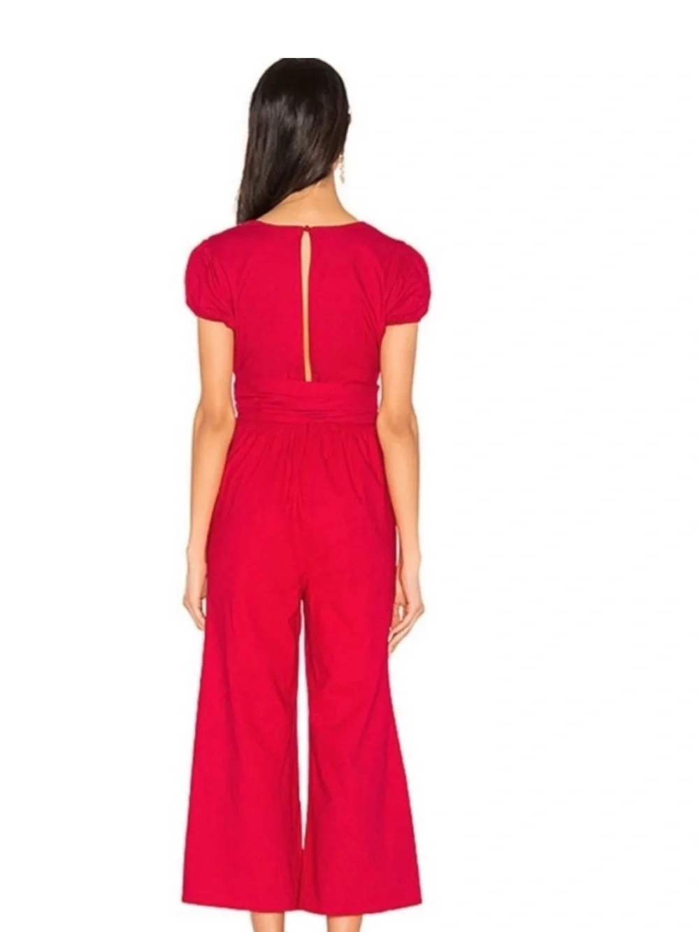 MAJORELLE Red Deep-V Tie-Waist Jumpsuit